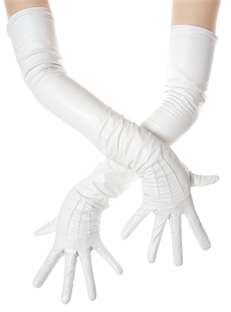 Long White Opera Leather Gloves Etsy