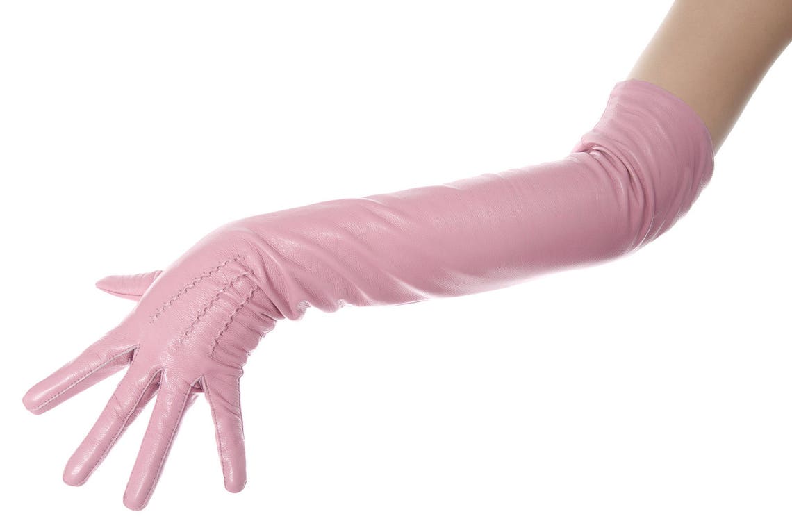Long Sugar Pink Leather Opera Gloves Vintage Pattern Button Etsy