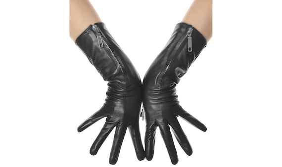 【今だけお買い得！】 Leather Gloves Mid Length Zip Leather Gloves - Etsy