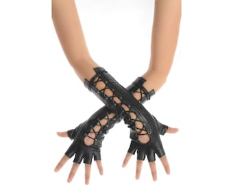 Fingerless lace up Leather Gloves