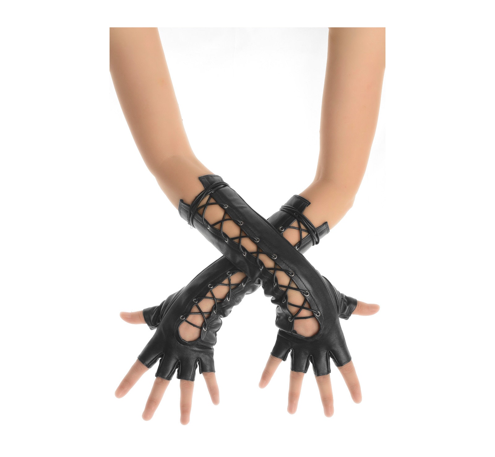 Fingerless Lace up Leather Gloves - Etsy
