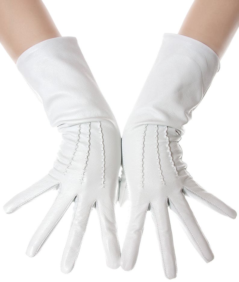 White Mid Length Leather Gloves Etsy New Zealand