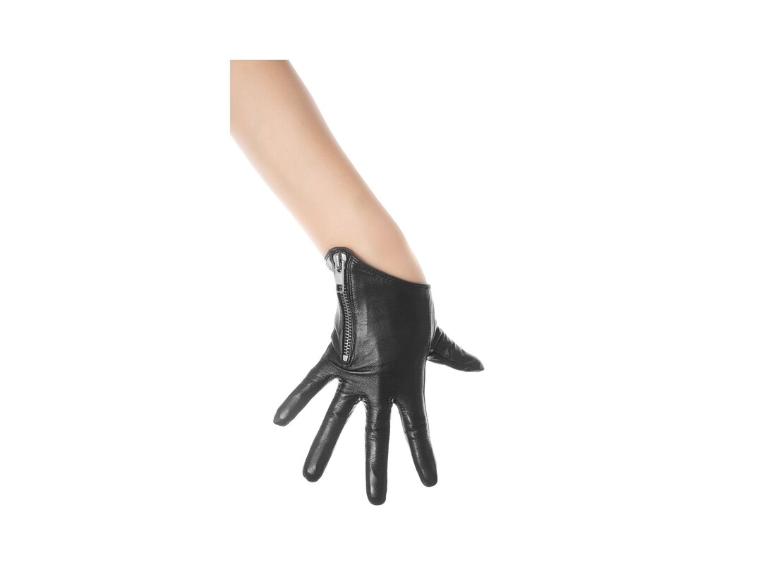 Black Zip Leather Gloves Etsy