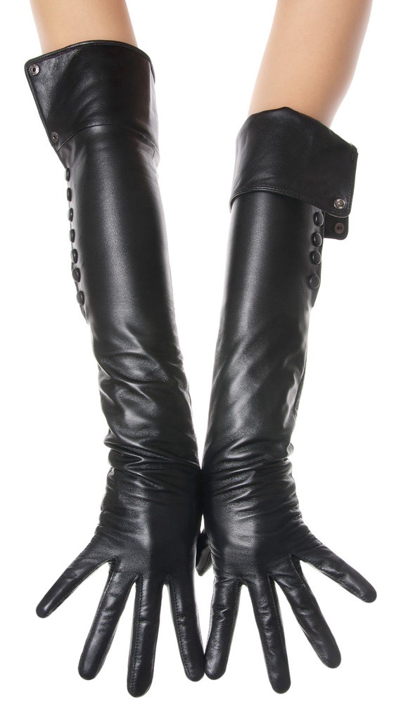 Black Leather Opera Gloves Fold Down Side Buttons - Etsy
