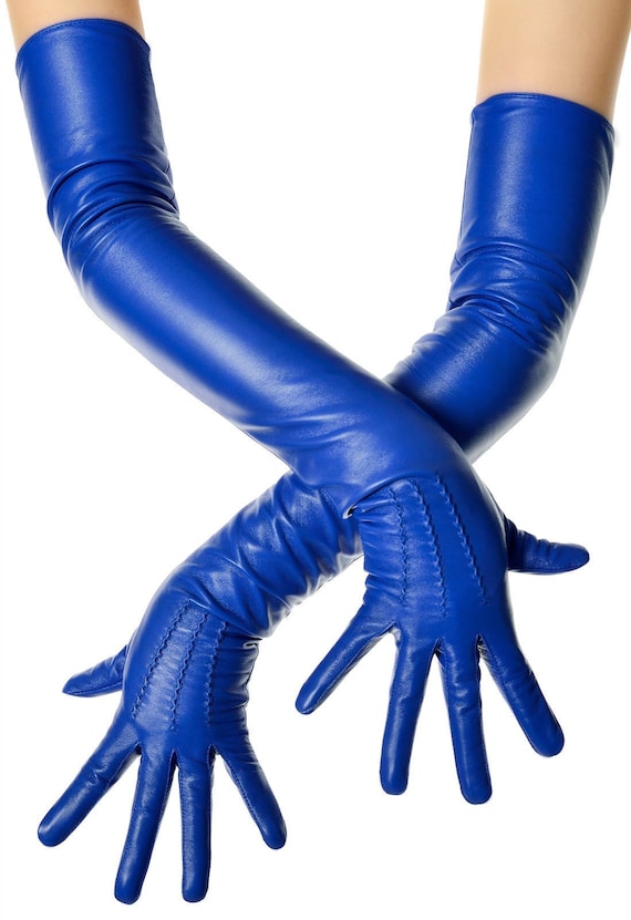 Leather Opera Gloves in Bby Blu