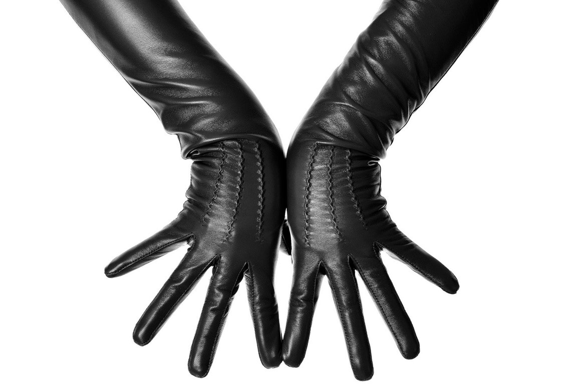 Extra Long Black Leather Opera Gloves 70 Cms Etsy Australia