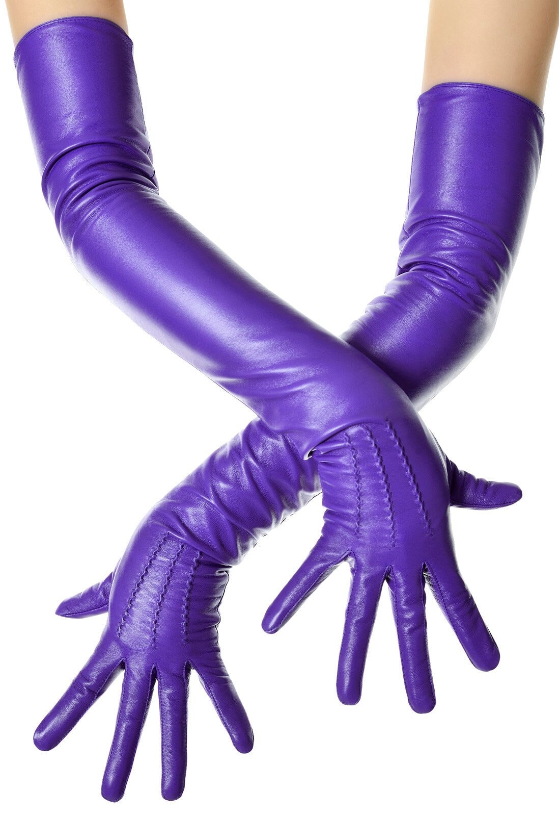 Long Purple Leather Opera Gloves Vintage Pattern Button Wrist Etsy