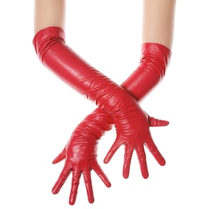 Gants d&#39;opéra en cuir rouge à lèvres