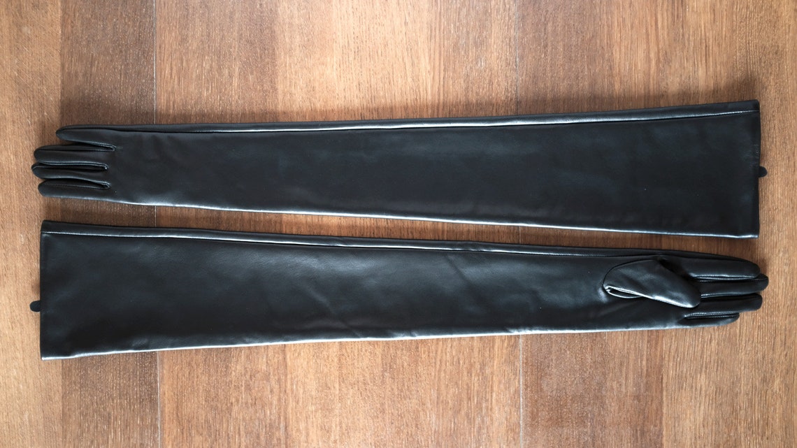 Ultra Long Black Leather Opera Gloves Shoulder Length 80 Cms Etsy