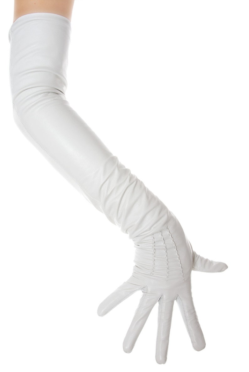 Long White Opera Leather Gloves Vintage Pattern Button Wrist Etsy