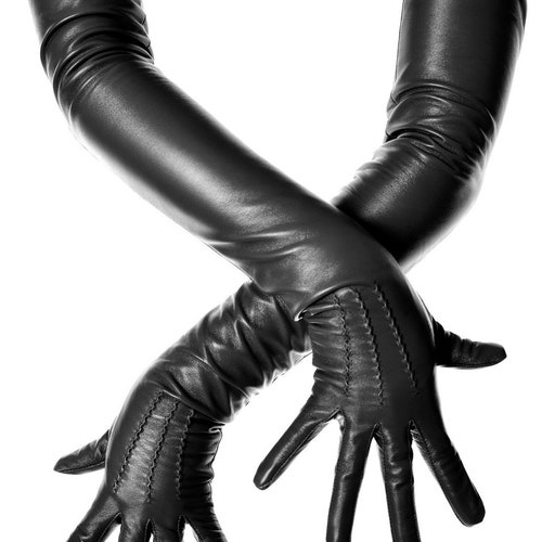 Extra Long Black Leather Opera Gloves 70 Cms Etsy