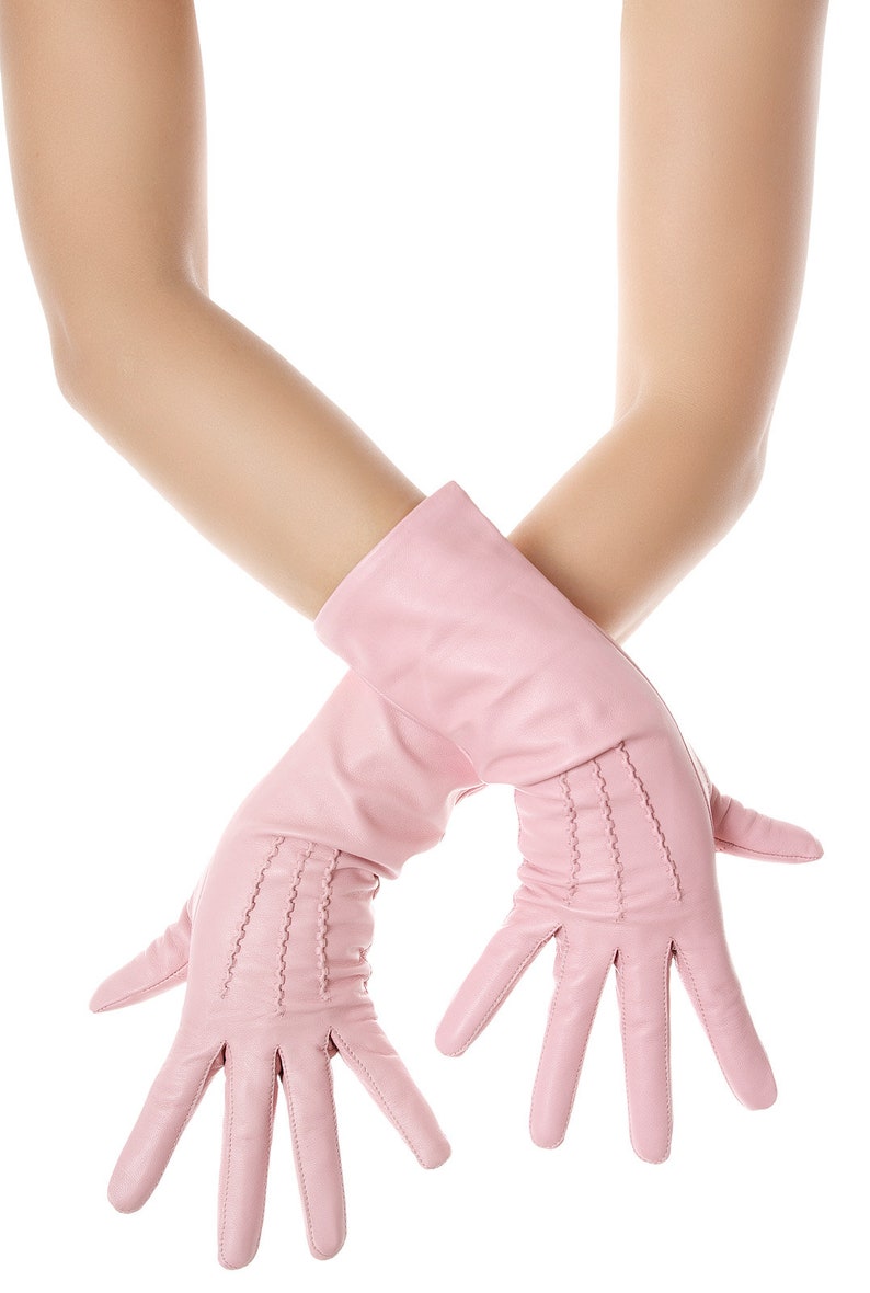 Sugar Pink Mid Length Leather Gloves image 2