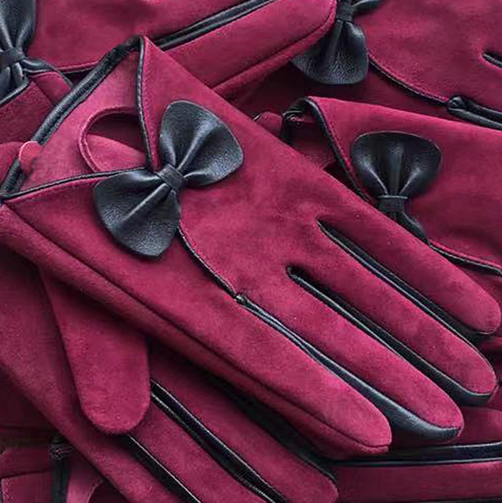 Burgundy Suede Bow Leather Gloves Etsy UK