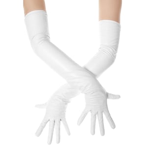 Long Plain White Opera Leather Gloves
