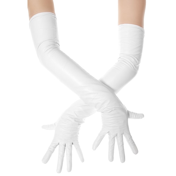 Gants longs blancs en cuir Opera unis