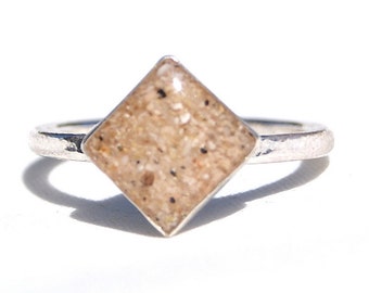 Sterling Silver Square Sand Ring, Sand Jewelry Capturing Your Memories.