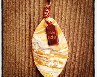 White & Orange Shell Pendant on Copper