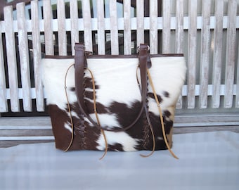 Bolso tote de piel de vaca, bolso de fin de semana de piel con pelo, estilo suroeste.