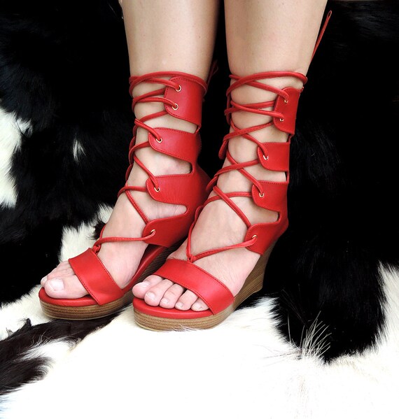 red gladiator shoes