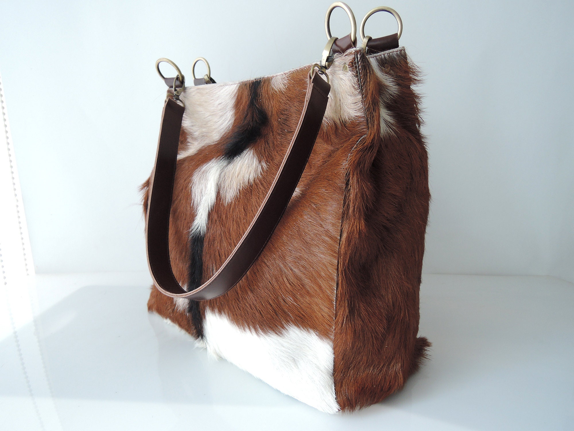 LARGE COW HIDE Purse With Zipper Brown White Hair on Hide Etsy UK