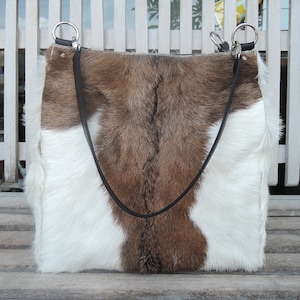 PELO DE VACA EN BOLSOS Bolsos y carteras únicos Bolso de hombro en marrón blanco Ocultar pelo Bolso de cuero con cremallera en la parte superior Regalo de cumpleaños