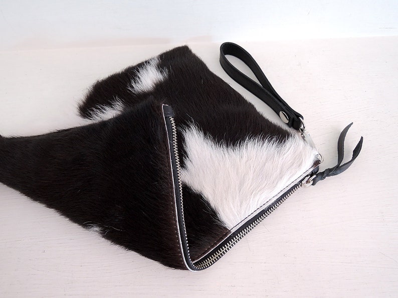 FULL COWHIDE PURSE Cowhide Clutch Cowhide Bag Black White Etsy
