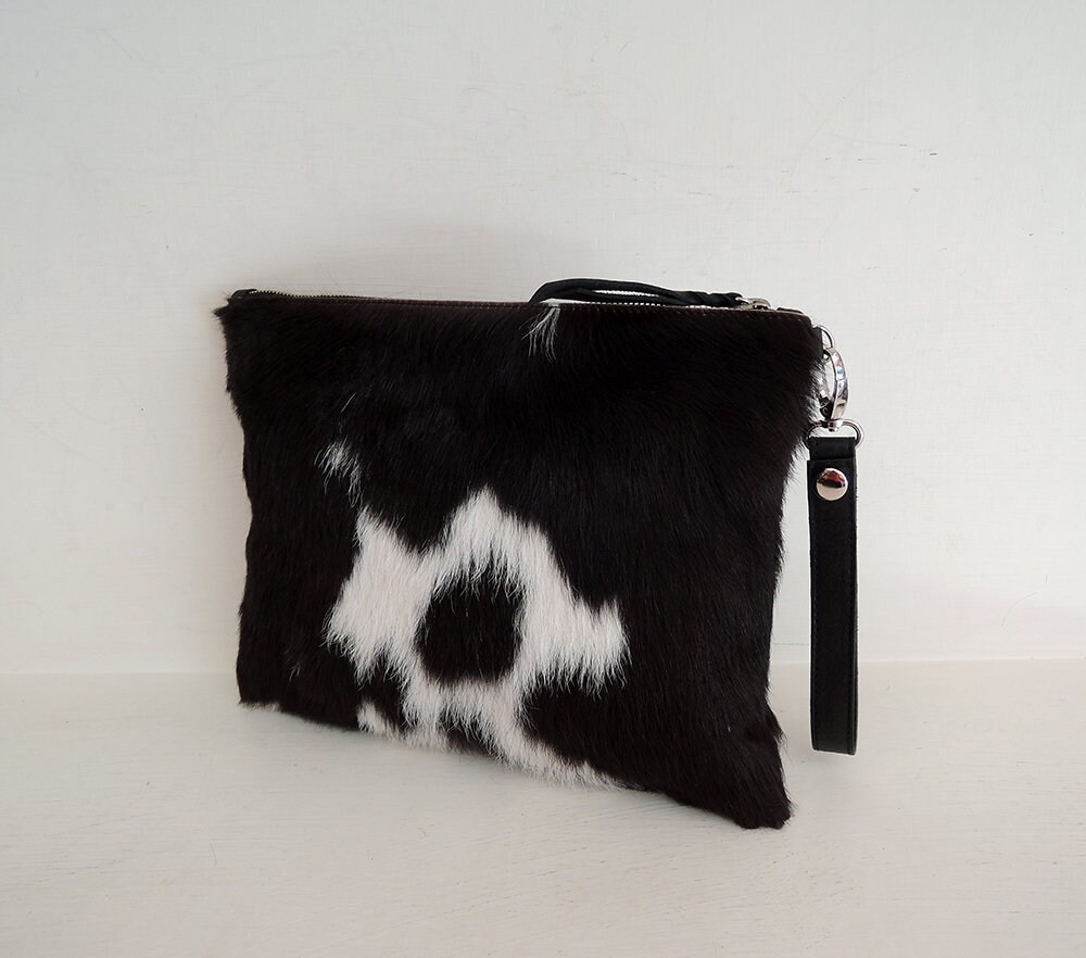 FULL COWHIDE PURSE Cowhide Clutch Cowhide Bag Black White Etsy