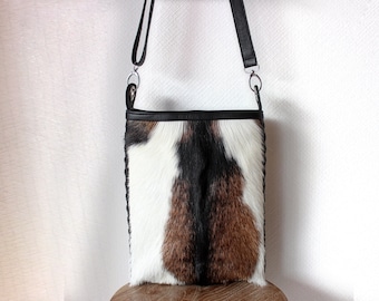 BROWN COWHIDE BAGS, Cowhide Weekender Bag, Cowhide Leather Bag, Full Cowhide Purse, Cowhide Shoulder Bag, Brown White Cowhide Messenger Bag