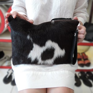 FULL COWHIDE PURSE, CowHide Clutch, CowHide Bag, Black White Bag, Brazillian Pony Hair Bag Hair on Hide Bag. Cowhide Wristlet Purse. Cowboy