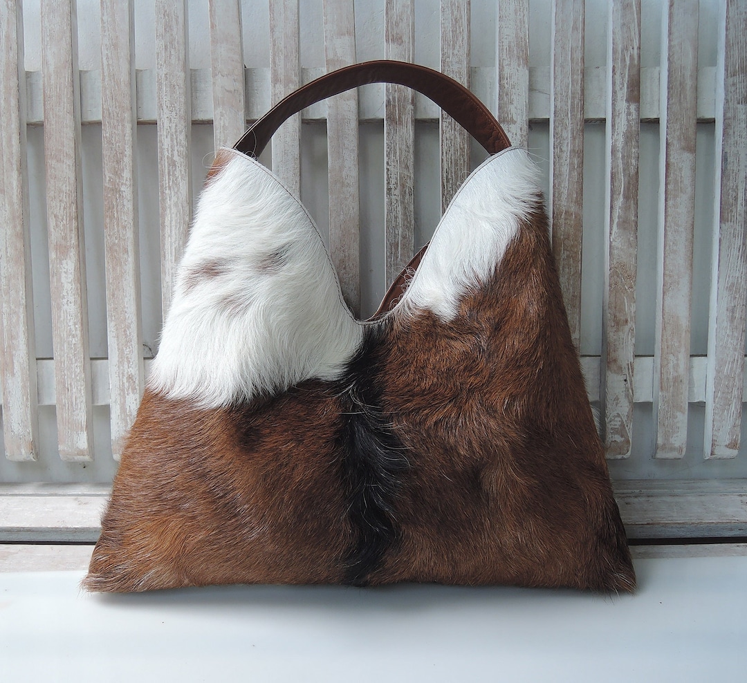 DEVOA　Hand made bag cow leather Hand Tooled Leather Cow Fur Western Style Bag Satchel Grants