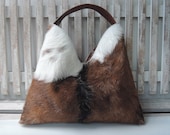 FUR ON LEATHER Shoulder Bag Cow Hide Western Leather Bag Black