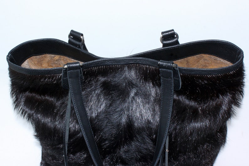 BLACK COWHIDE BAG w/ Gold Lining Shoulder Bag Cowhide Etsy