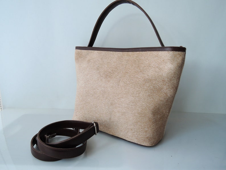 COWHIDE BAG Leather in Cream Calf Hair Tote Bag Women Handbags Etsy