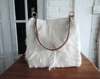 GROTE KOEIENHIDE portemonnee met rits wit haar op huid handtas op maat gemaakt om cadeau voor vrouw koeienhuid emmer tas Tote lederen luiertas te bestellen.