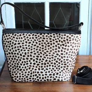 COWHIDE HANDBAG -  Leopard Print Bag Calf Hair - Black and White Bag - Small Crossbody Bag, Women Handbags  Hair on Hide - Cowboy Fur Bag.
