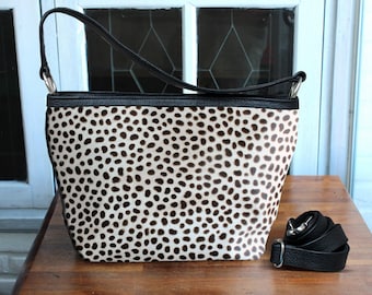 Leopard Print Calf Hair Handbag – Black and White Cowhide Crossbody Bag