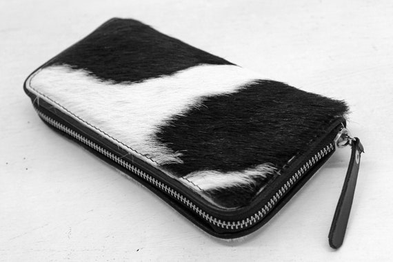 BLACK WHITE COWHIDE Wallet Calf Hair Purse pony Hair Wallet cow Fur Wallet Hair on Hide Clutch. Full Lamb s Leather Lining Multiple Slots Etsy UK