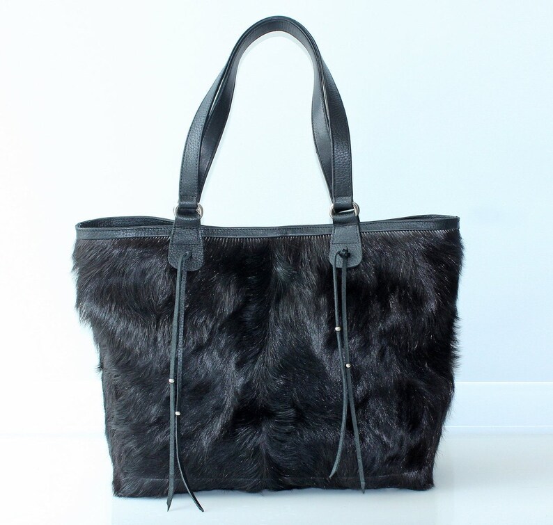 BLACK COWHIDE BAG w/ Gold Lining Shoulder Bag Cowhide Etsy