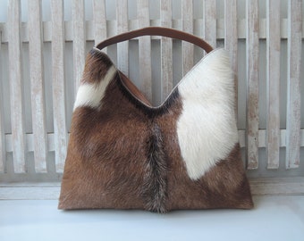 SHOULDER BAGS For WOMEN Handbags in Brown White Hide Hair Leather Totebag Animal Print Purse Casual Designer Handbag Husband Gift  Daily Bag
