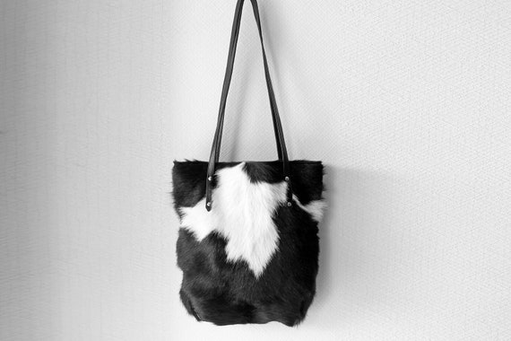 Cowhide Tote Bag Black White Cowhide Purse Hair On Hide Bag Etsy