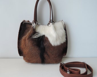 BROWN WHITE COWHIDE Fur Purse Crossbody Bag Women Purse Tote Bag Hair On Hide Purses Ready To Ship Bag Amazing Gift For Her