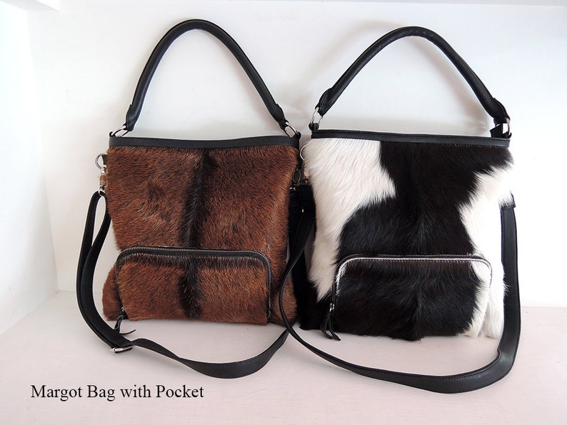 CALF HAIR LEATHER Tote Bag / Top Handle Bag in Brown Hide Hair Etsy