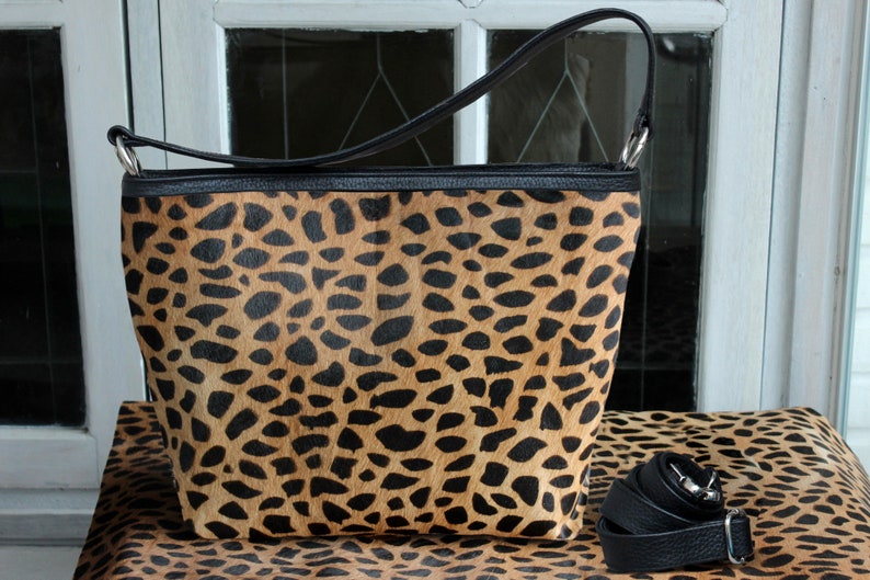 GIRAFFE BROWN Tote Bag Calf Hair  Cowhide Handbag   Small image 0