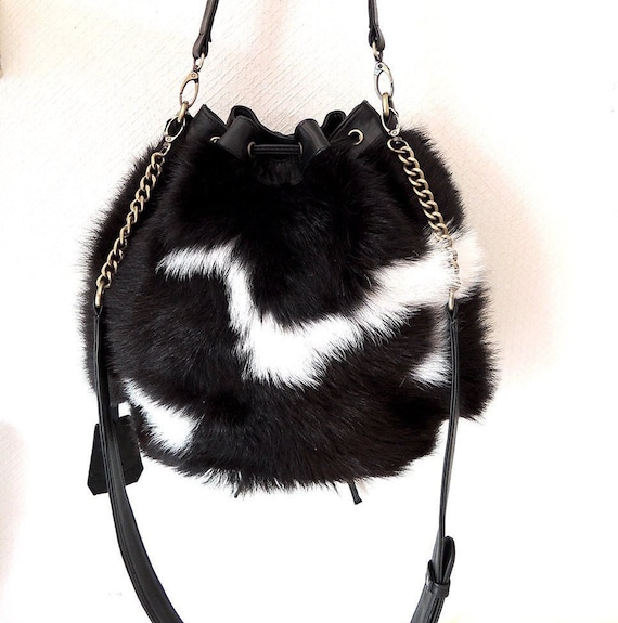 Cowhide Bag Cowhide Purse Leather Tote Bag In Black White Etsy