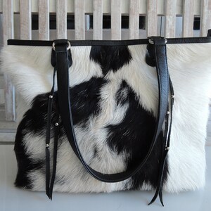 BLACK WHITE COWHIDE Bags Shoulder Bag Tote Bag Cowhide on Hair Bag Weekender Bag Brown Tote Bag Cowfur Brown Bag Valentine&#39;s Shopping