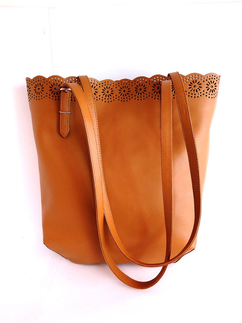 WOMENS LEATHER Tote Bag Vintage Tan. Handtooled Leather Purse Etsy