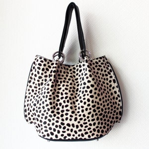 SMALL LEATHER PURSE Animal Print Tote Hair on Hide Bag Black White Pony Hair Bag Small CrossBody Bag Top Handle Mini Bag Cowhide Purse