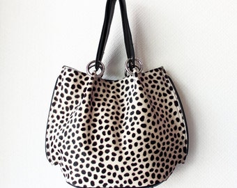 Cowhide Tote Bag, Animal Print Hair-on Hide, Leather Crossbody