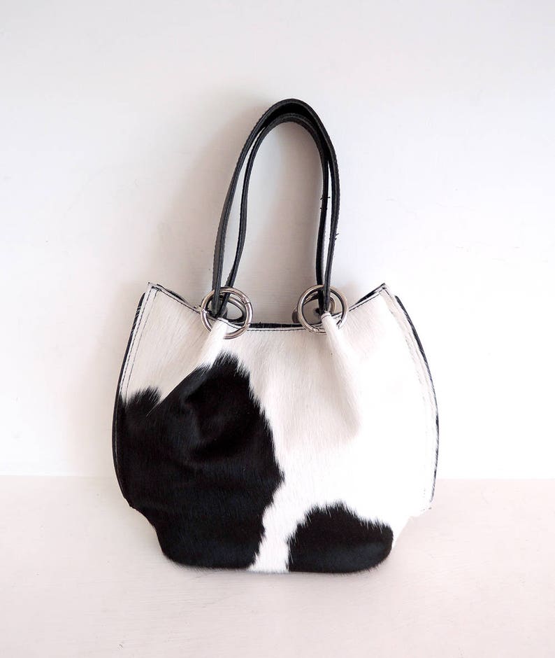 SMALL TOTE BAG in Calf Hair Black White. Sling Bag Crossbody Etsy