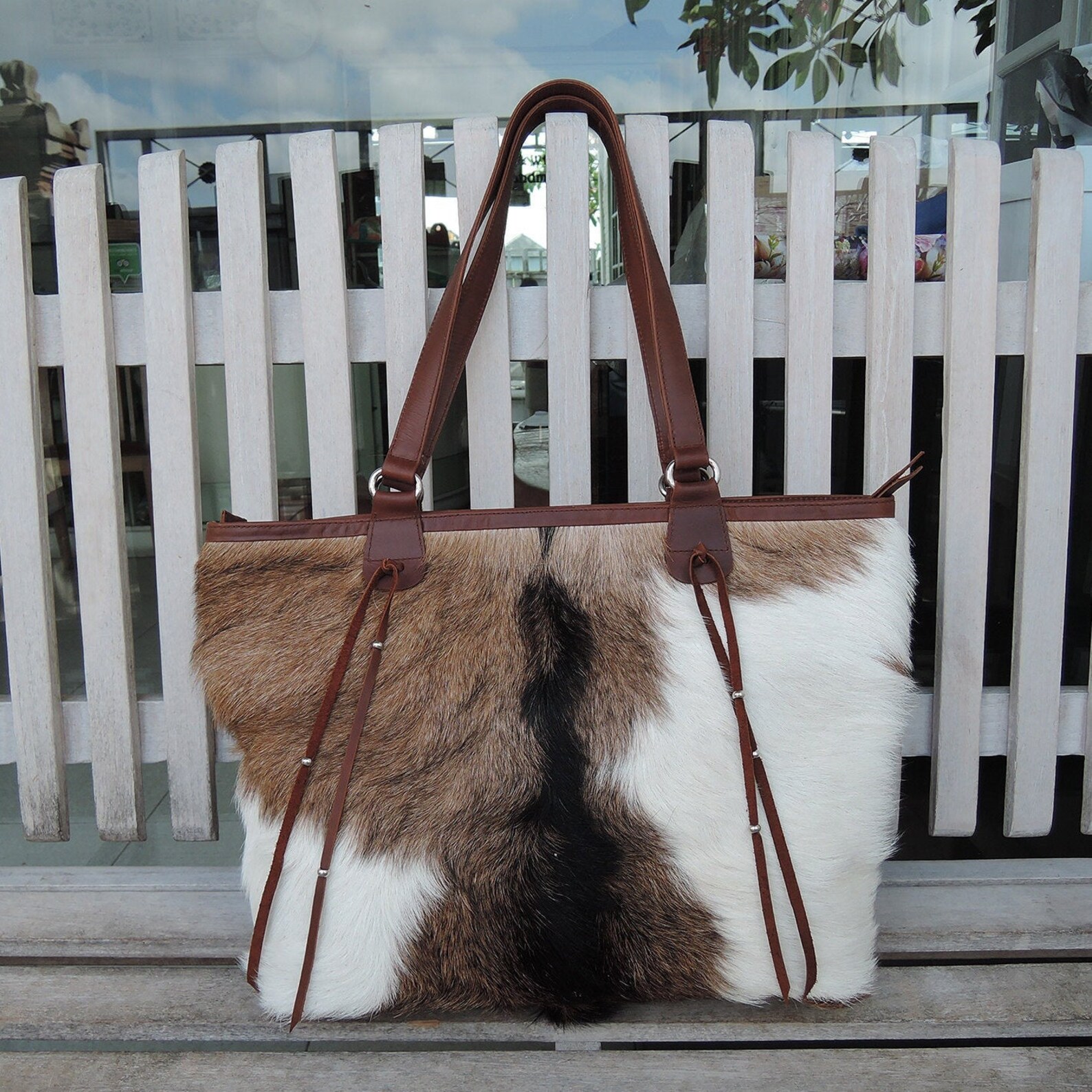 LEATHER DOCUMENT HOLDER in Brown White Hide Hair Weekender - Etsy